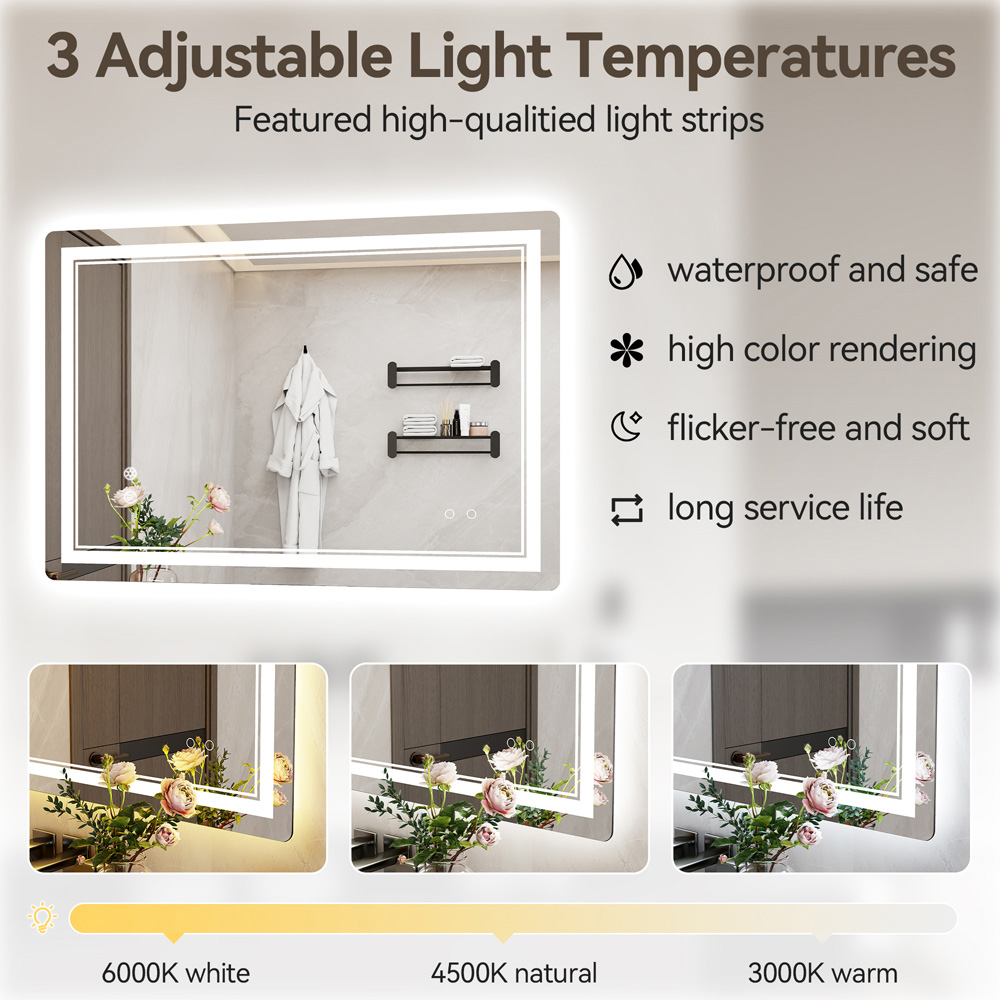 Rattrix White Anti-Fog LED Bathroom Mirror with Dimmable Lights and Memory Function 80 x 60cm Image 5