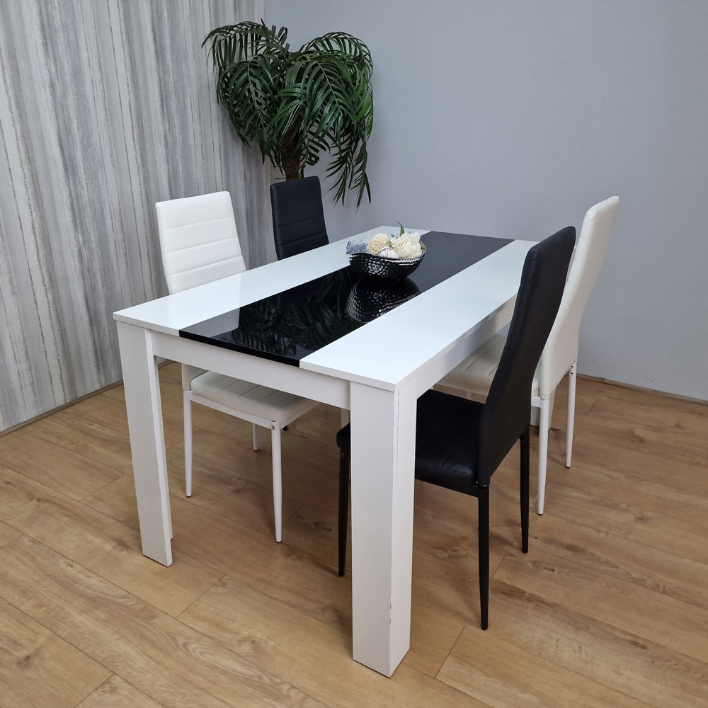 Portland Leather and Wood 4 Seater Dining Set White and Black Image 5
