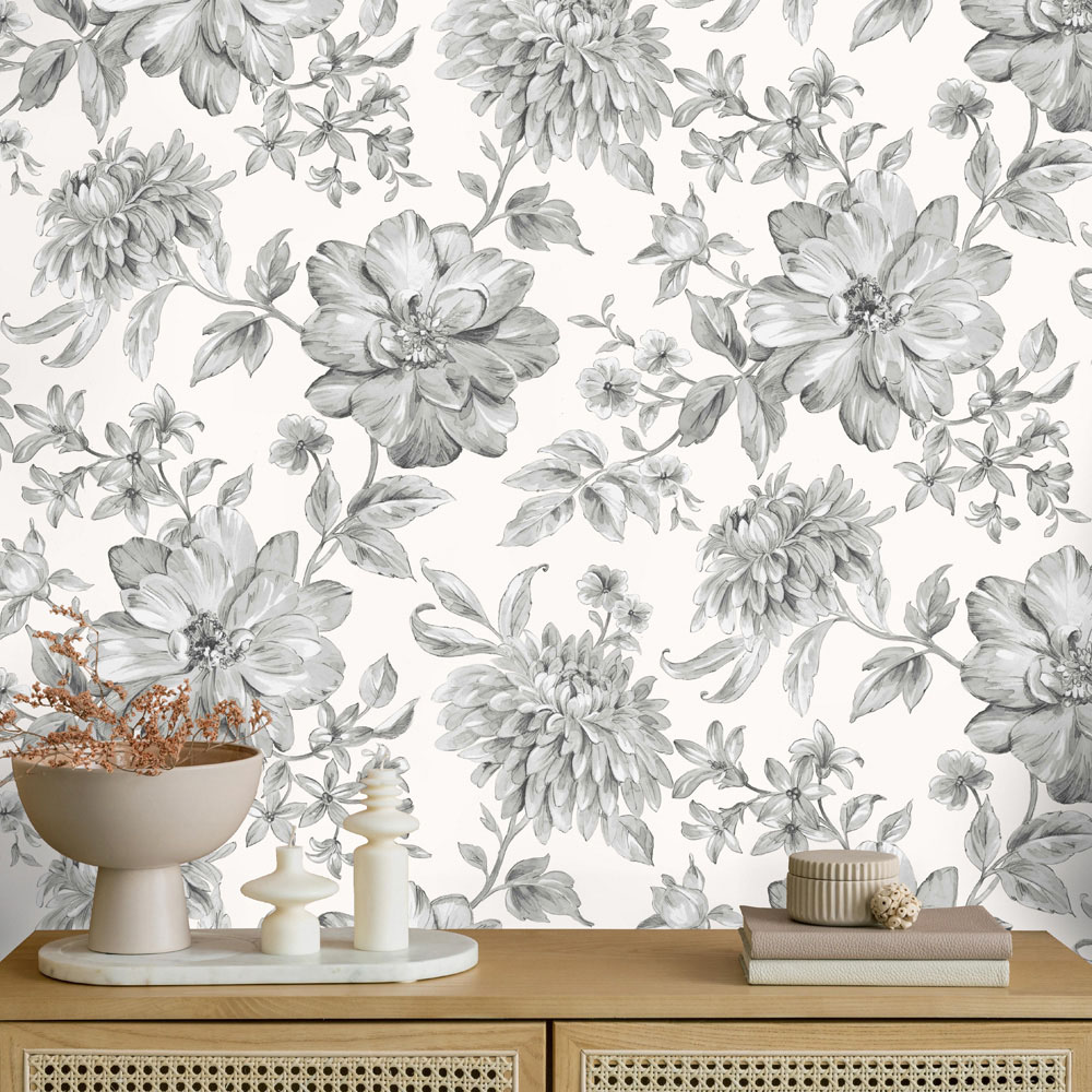 Fine Decor Isabella Floral Grey Wallpaper Image 4