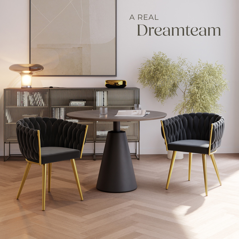 tectake Astano Set of 2 Black and Gold Velvet Padded Knot Design Dining Chair Image 7