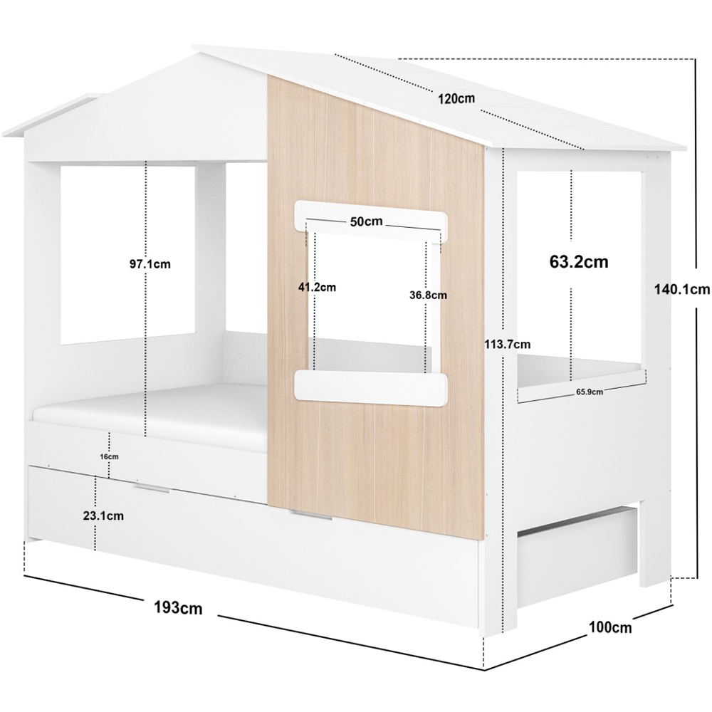 Flair Dreamland White and Oak Play House Bed Frame with Trundle Image 7