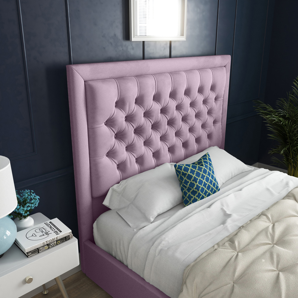 DS Living Kingston Small Double Pink Soft Velvet Bed Frame Image 2