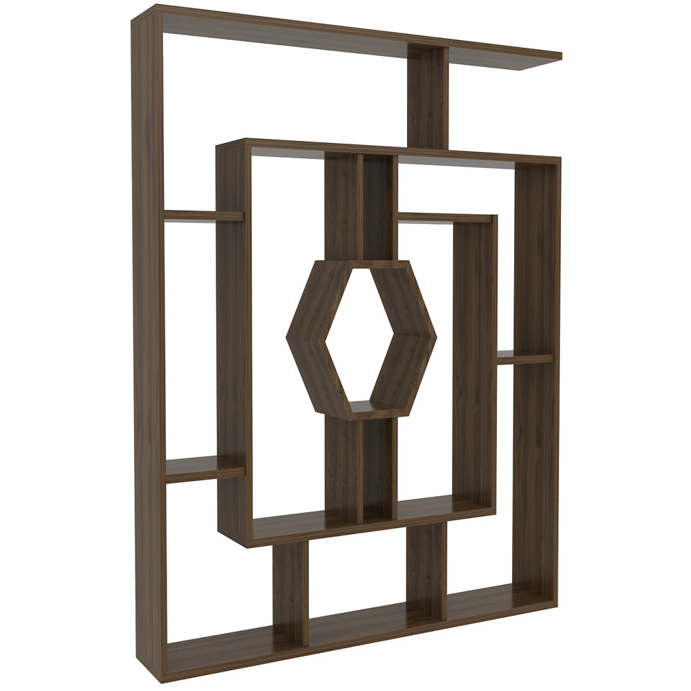 Decorotika Labrina 12 Shelf Walnut Hexagonal Geometric Bookcase Image 2