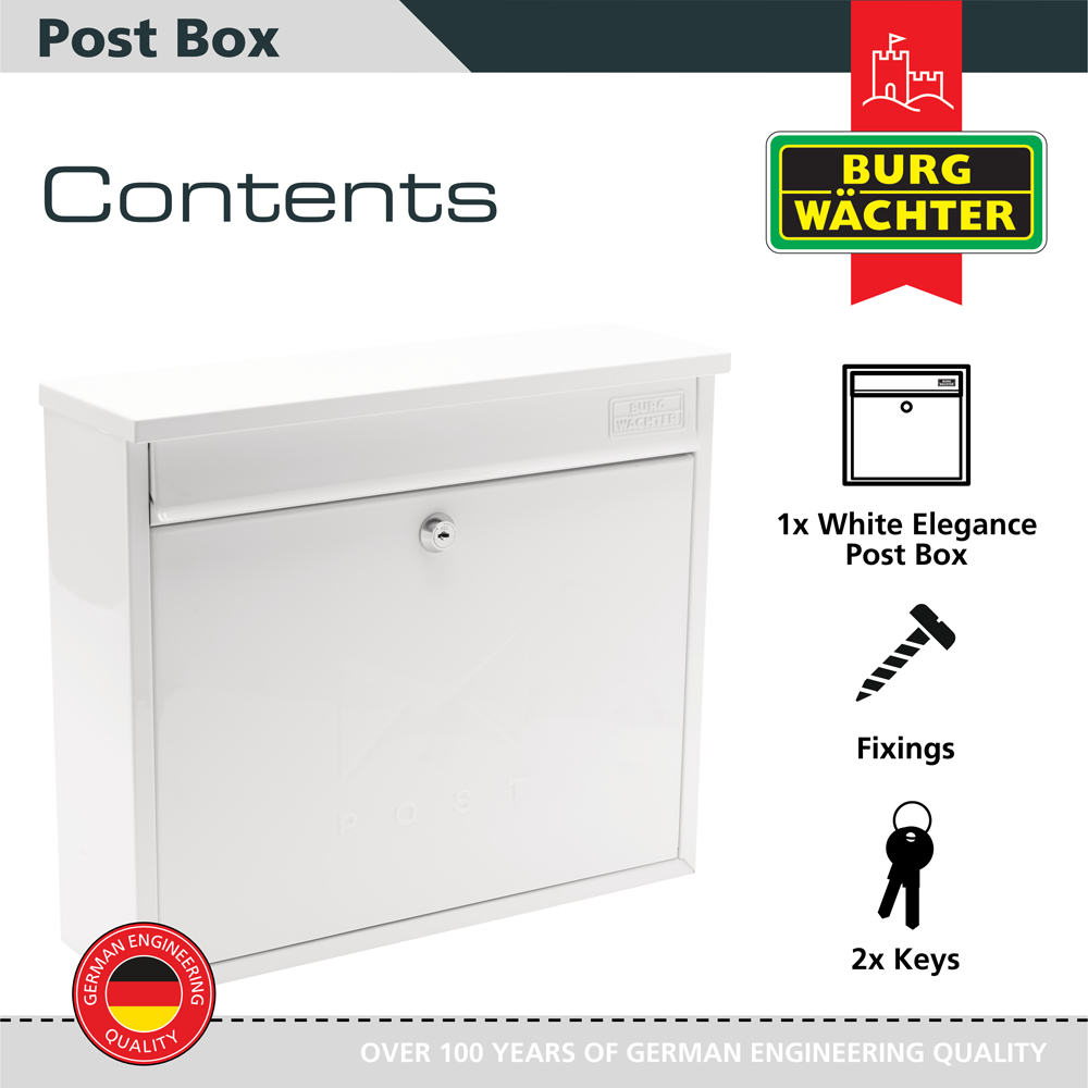 Burg-Wachter White Elegance Wall Mounted Galvanised Steel Lockable Weatherproof Post Box - 36x31x10cm Image 3