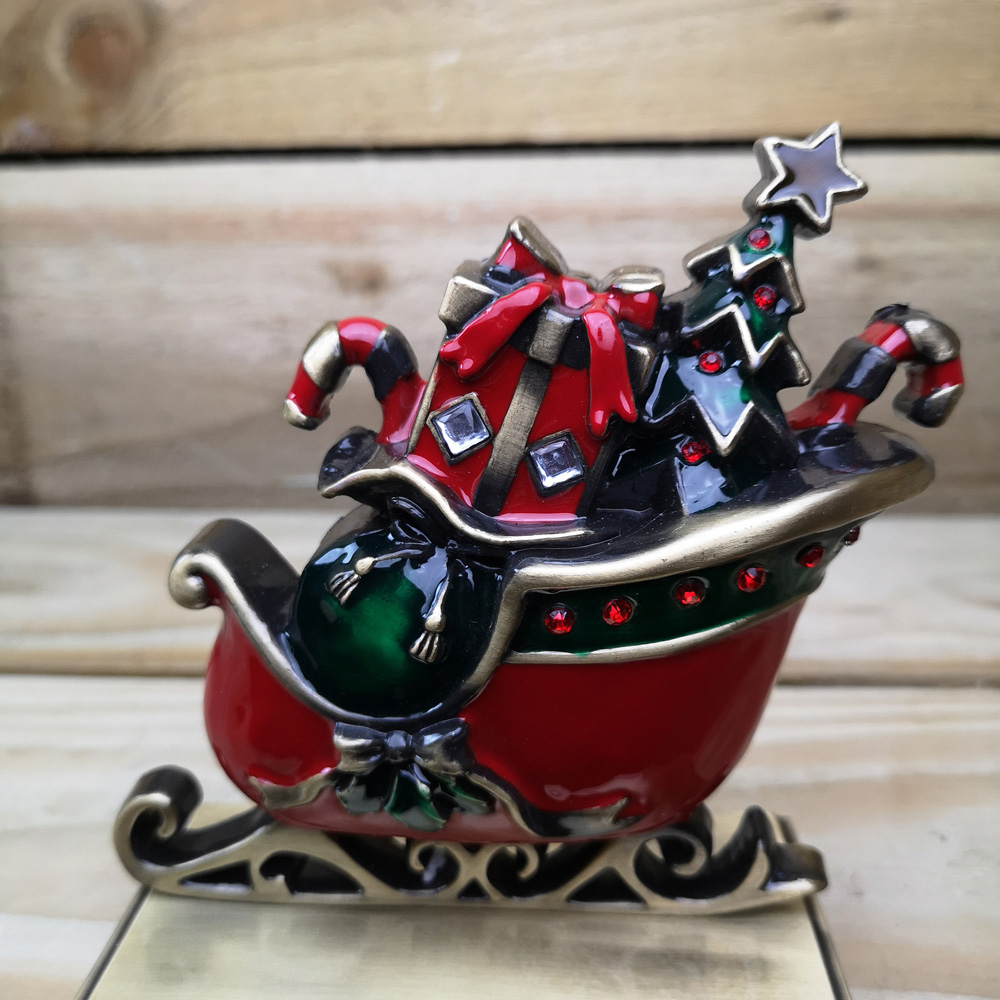 Premier Red and Green Present Filled Sleigh Christmas Stocking Hanger 16cm Image 4