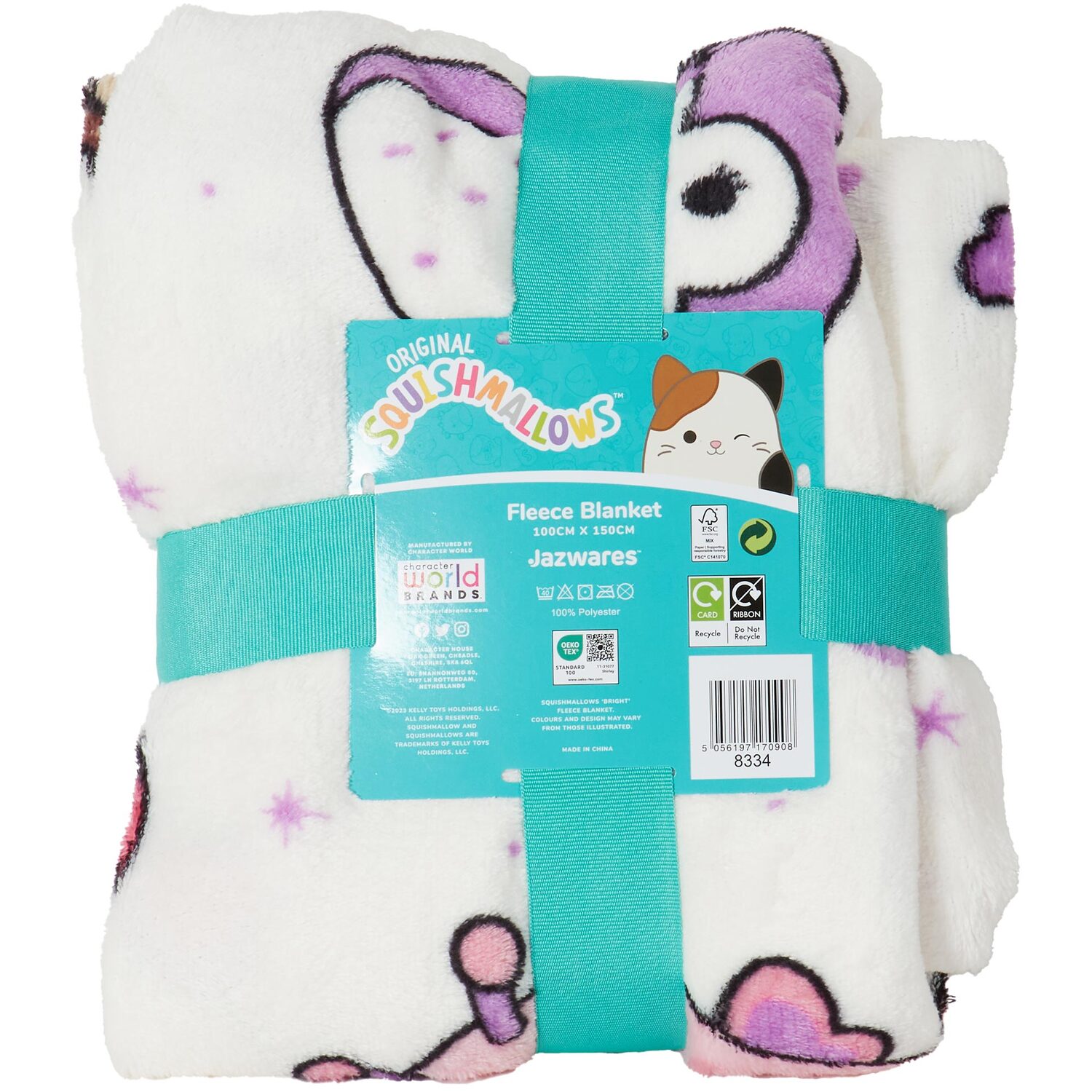 Squishmallows Brights White Fleece Kids Throw 150 x 100cm Image 2