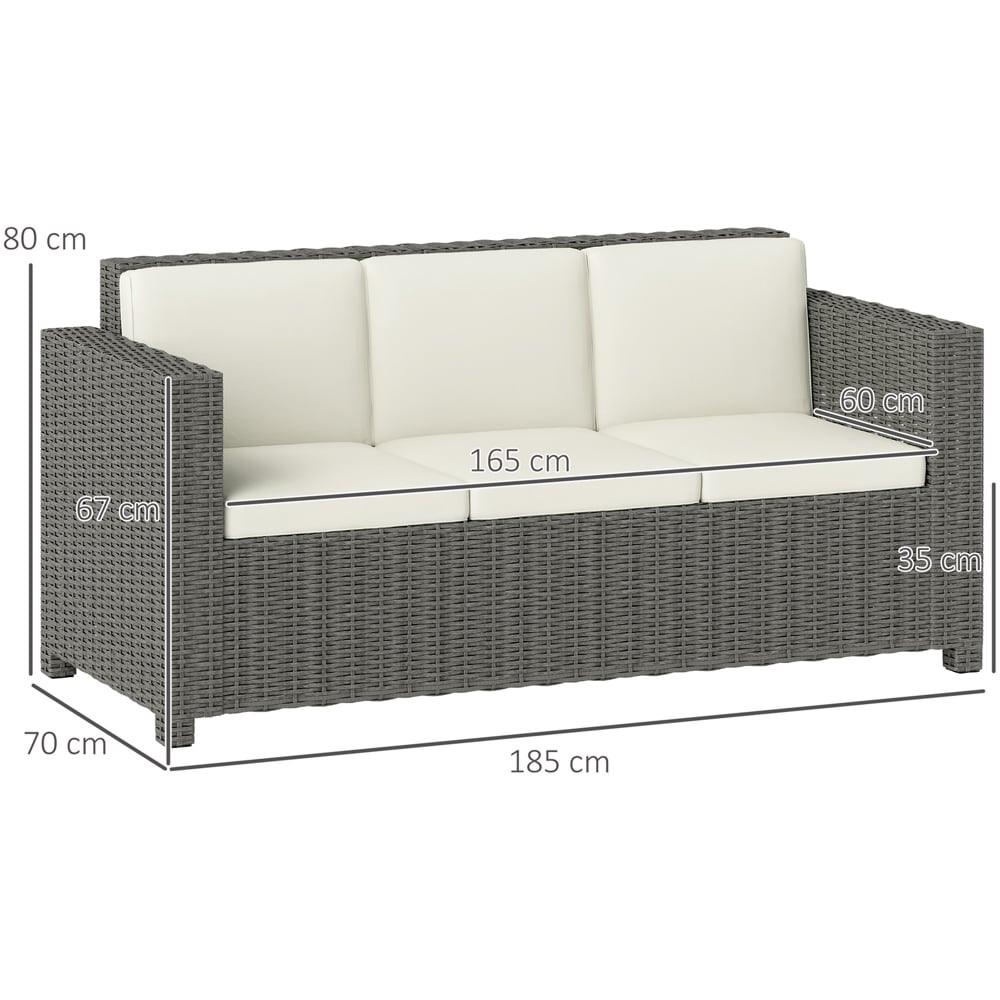 Outsunny 3 Seater Cream Cushion Rattan Wicker Patio Sofa Image 7