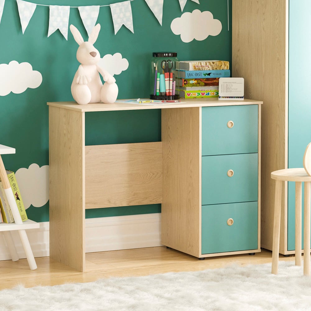 Junior Vida Neptune 3 Drawer Blue and Oak Desk Image 1