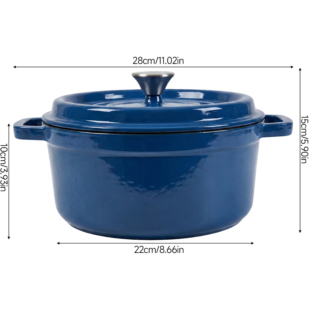 Living and Home 2.8L Dark Blue Enamelled Cast Iron Dutch Oven Image 8
