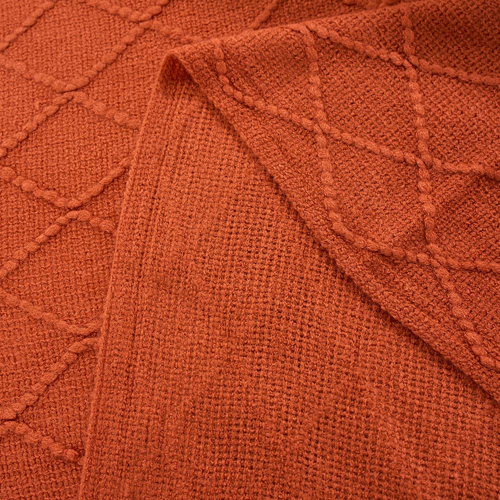 Living and Home Orange Diamond Knit Throw Blanket with Tassels 130 x 170cm Image 5