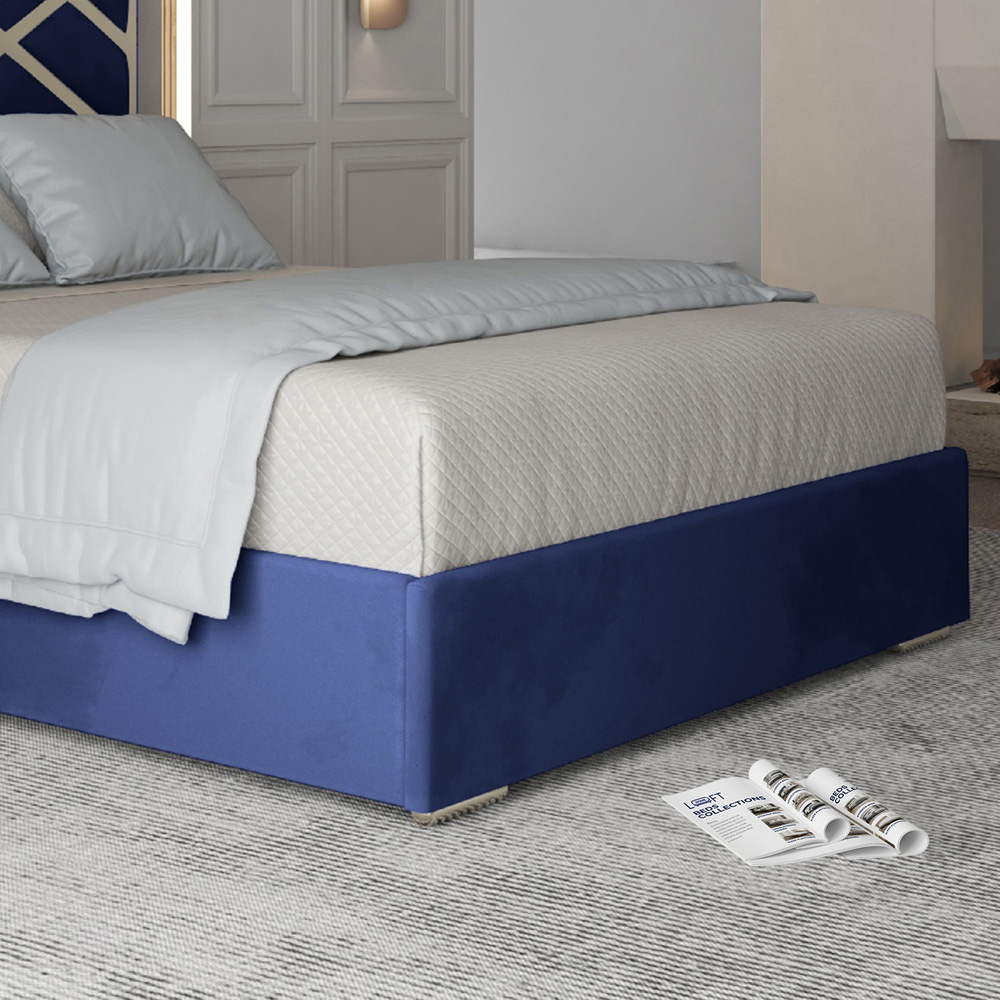 Mayfair Blue Super King Size Velvet Upholstered Metal Bed Frame with Panelled Headboard Image 4