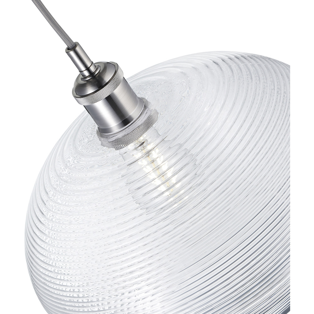 Happy Homewares Clear Ribbed Spiral Glass Easy Fit Drum Pendant Shade Image 4