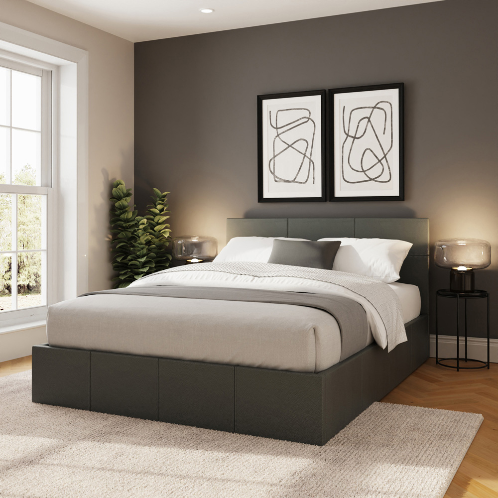 GFW Small Double Grey Faux Leather Side Lift Ottoman Bed with Bonnell Mattress Image 8
