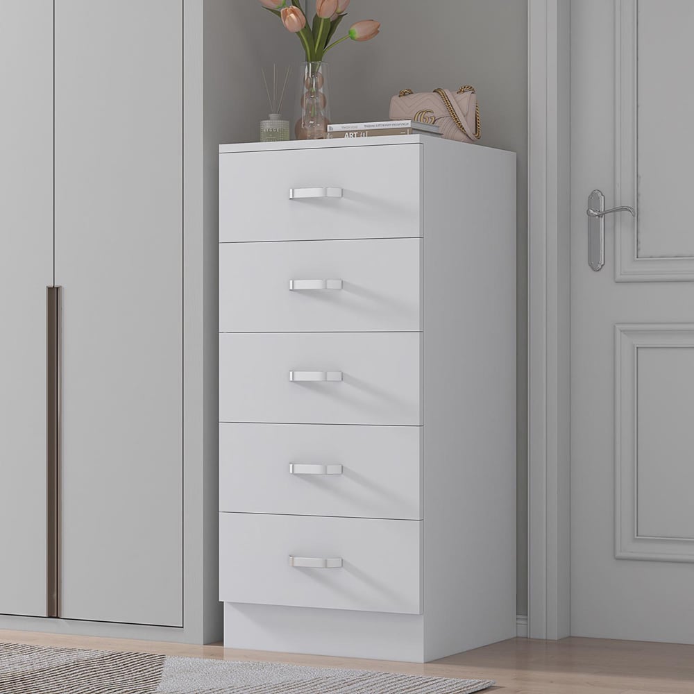 FWStyle Tunis Matt White 5 Drawer Slim Chest Image 6