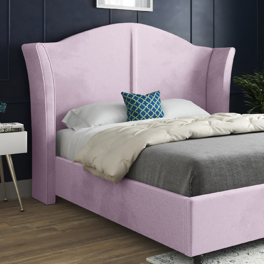 Zampa Super King Size Pink Soft Velvet Upholstered Bed Frame with Curved Winged Headboard Image 3