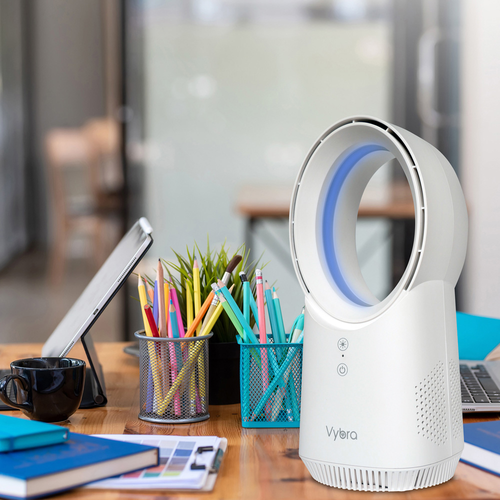 Vybra Solo White Rechargeable Bladeless Desk Fan 13 inch Image 2