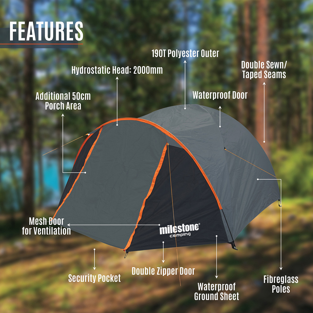 Milestone Camping 4 Person Super Dome Tent Charcoal Image 3