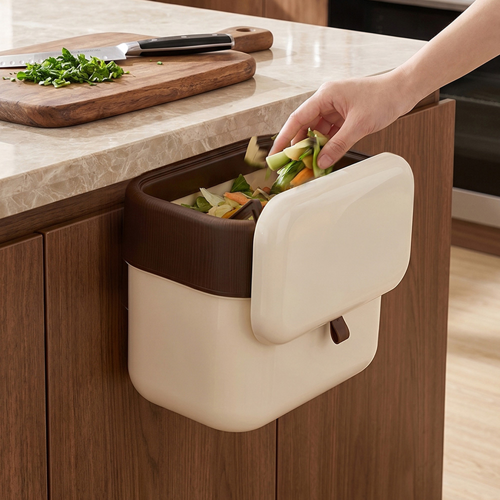 Living and Home Cream White Hanging Kitchen Bin with Lid 7L Image 7