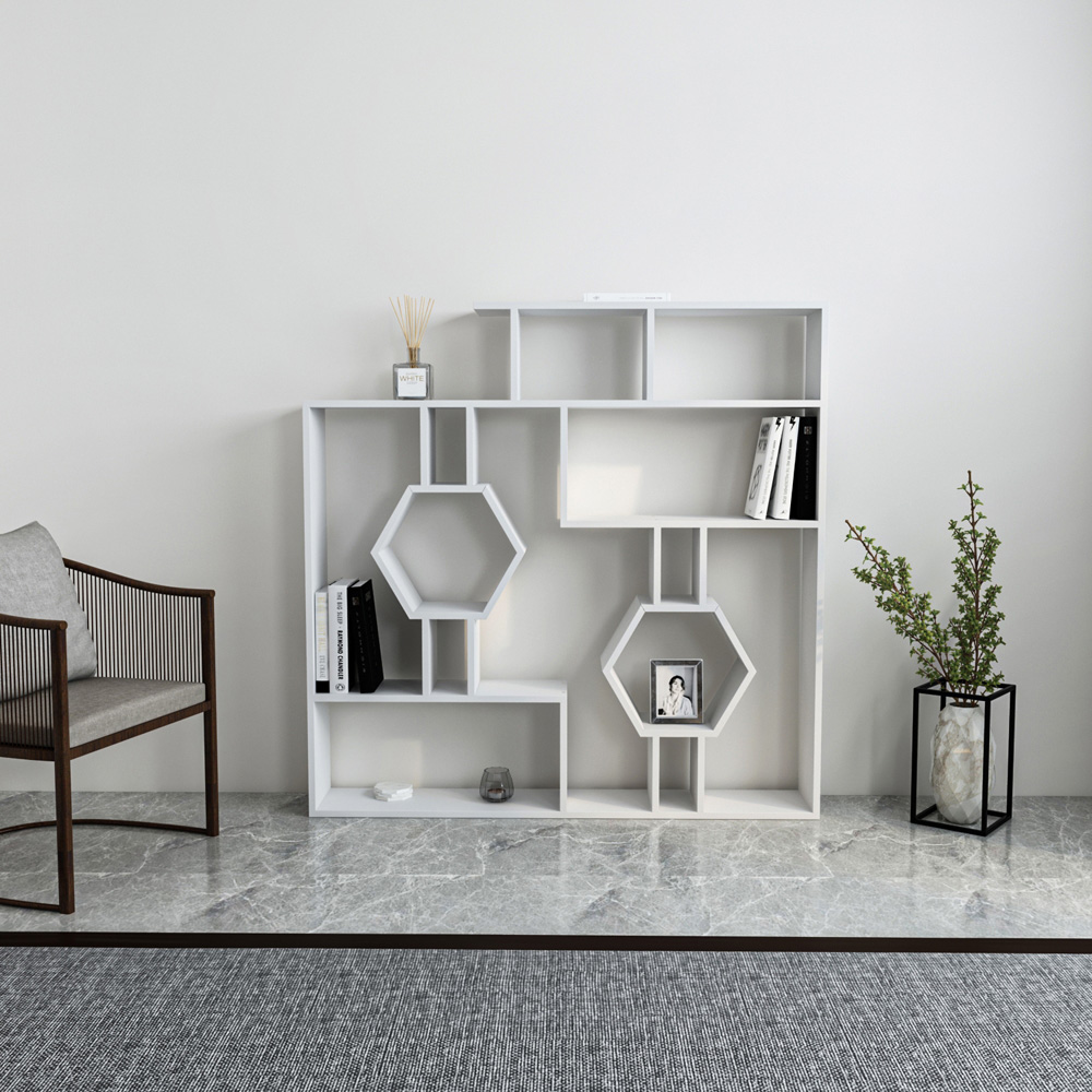 Decorotika Tamara White Geometric Unique Bookshelf Image 4