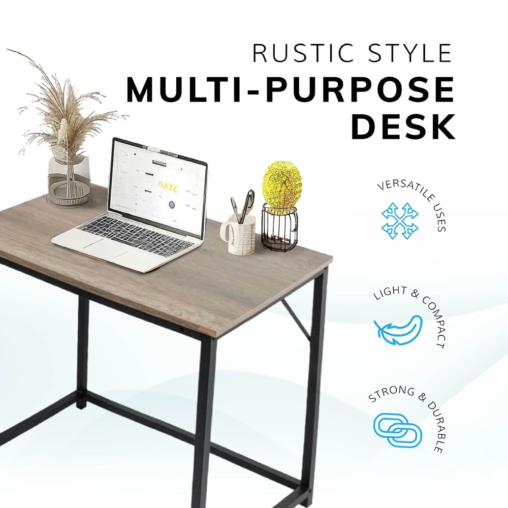 House of Home Computer Desk Rustic Light Brown and Black Image 2