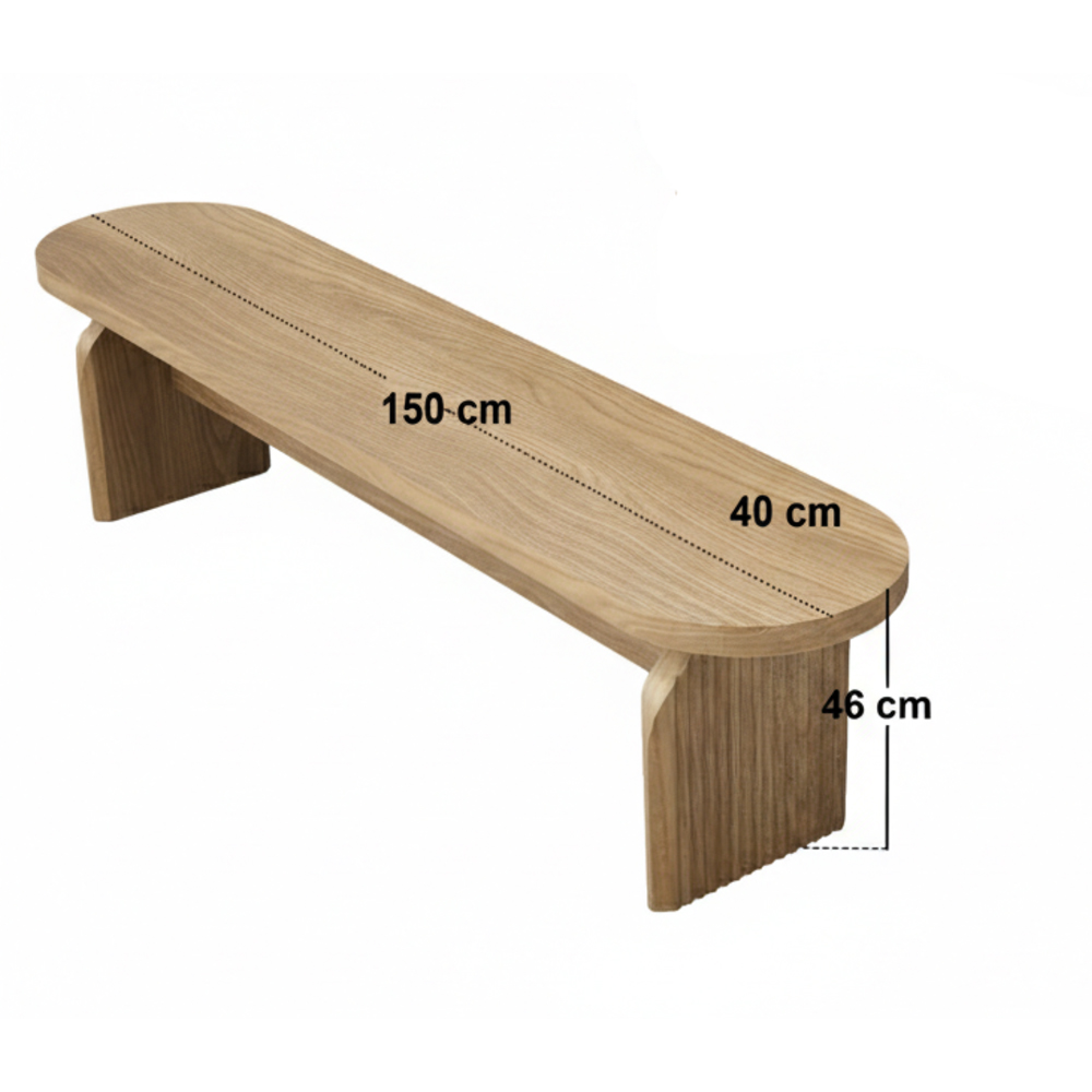 SOLACE+CO Varm Oak 3 Seater Ribbed Dining Bench Image 5