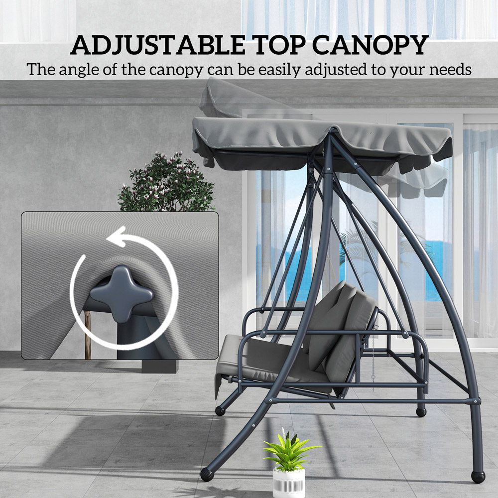 Outsunny 3 Seater Grey Adjustable Canopy Convertible Garden Swing Bed Image 4