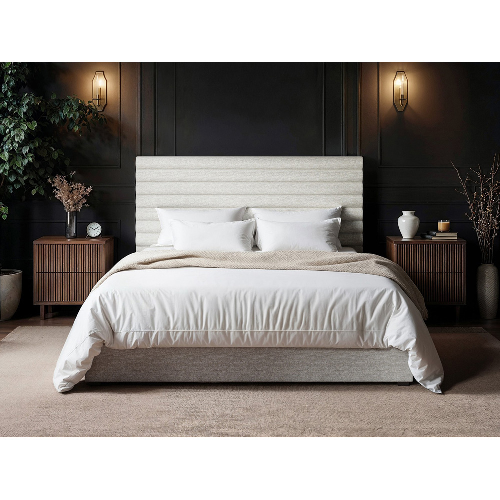SOLACE+CO Velora Double Beige Chenille Ottoman Bed with Panel Headboard Image 5