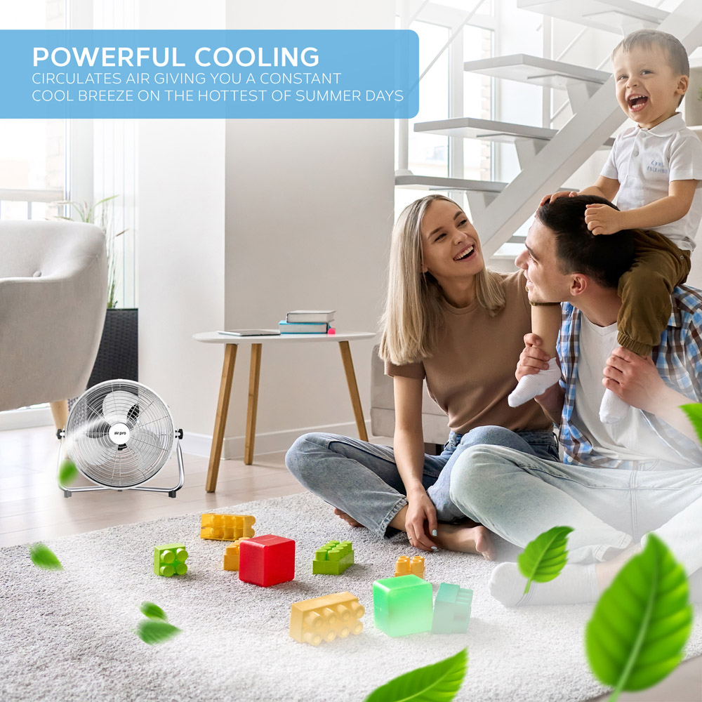 Air Pro Silver Chrome 3 Speed Powerful Air Cooling and Circulating Floor Fan 14 inch Image 4