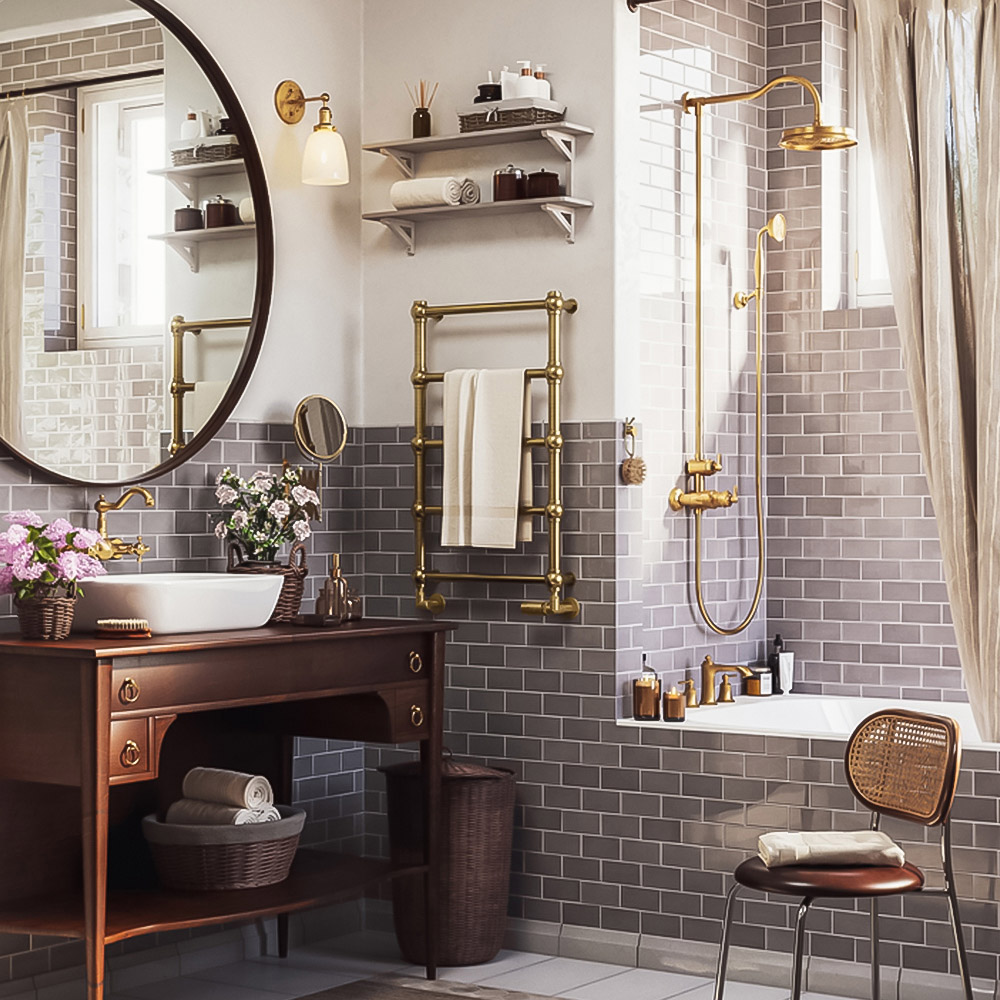 Terma Retro 501BTU Brushed Brass Heated Towel Rail 800 x 504mm Image 6