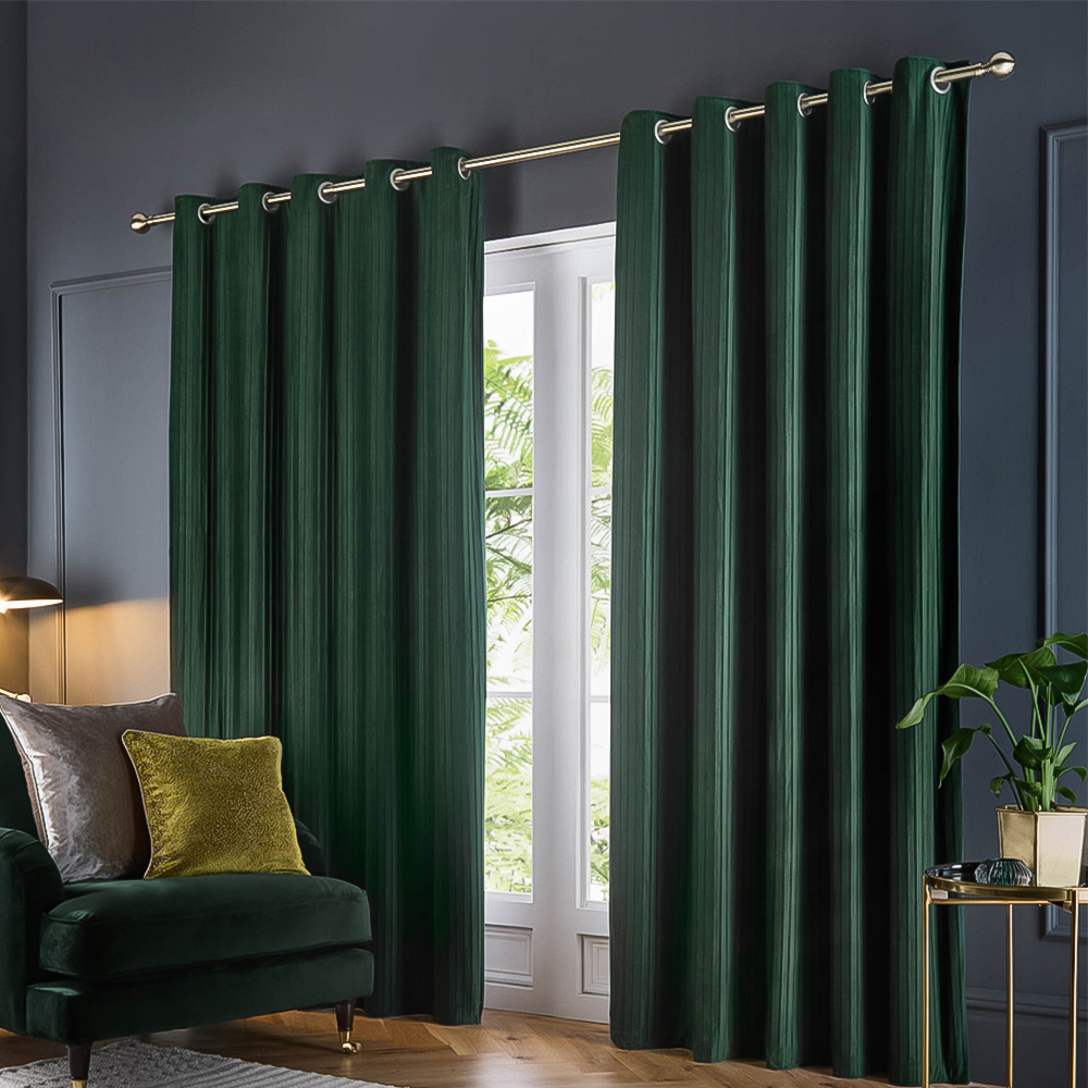 Paoletti Corinthian Green Velvet Eyelet Curtains 229 x 183cm Image 1