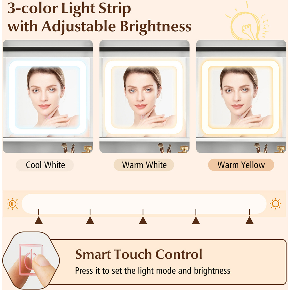 Costway White Vanity Desk and Stool Set with Sliding Mirror Image 8