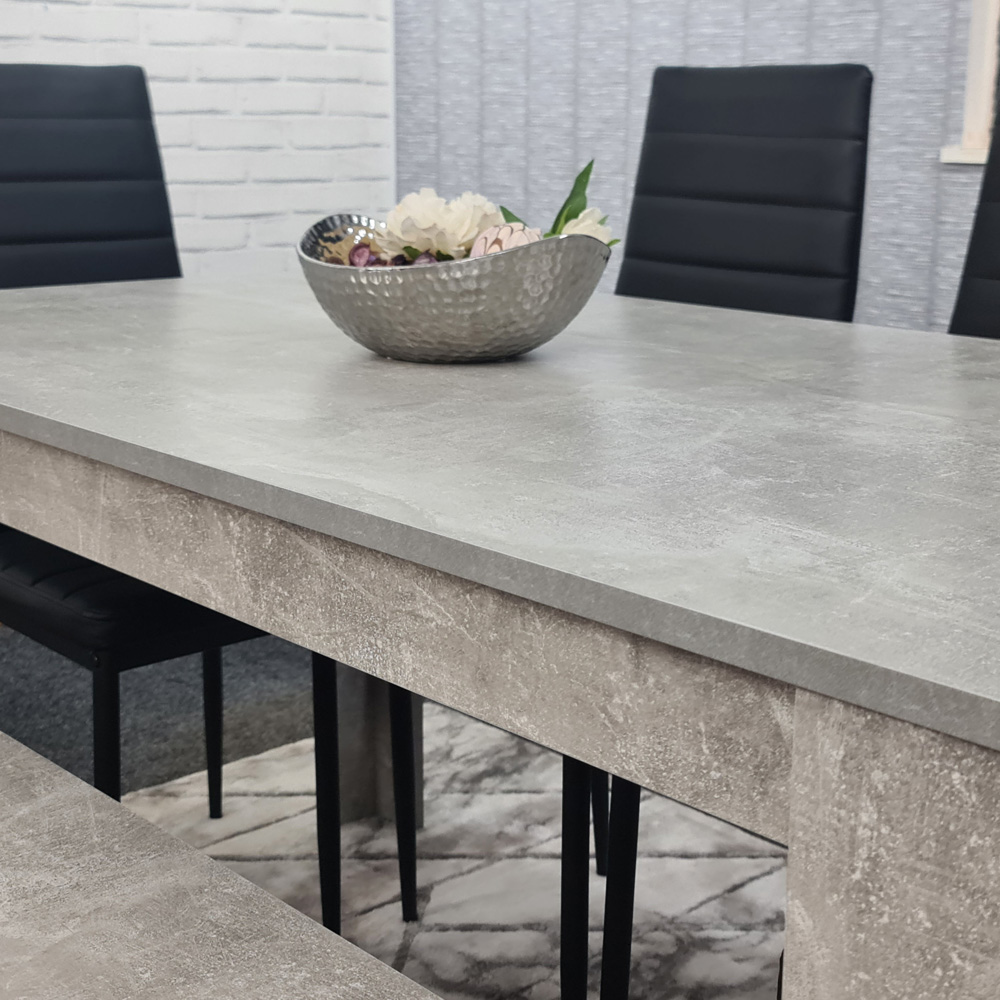 Portland Leather 4 Seater Dining Set with Bench Stone Grey and Black Image 2