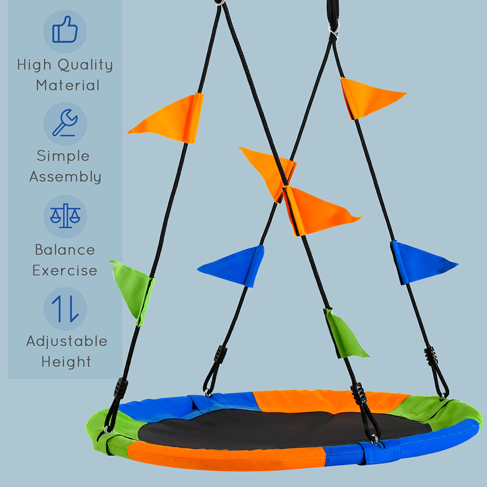 Outsunny Kids Blue Green and Orange Saucer Tree Swing 100cm Image 5