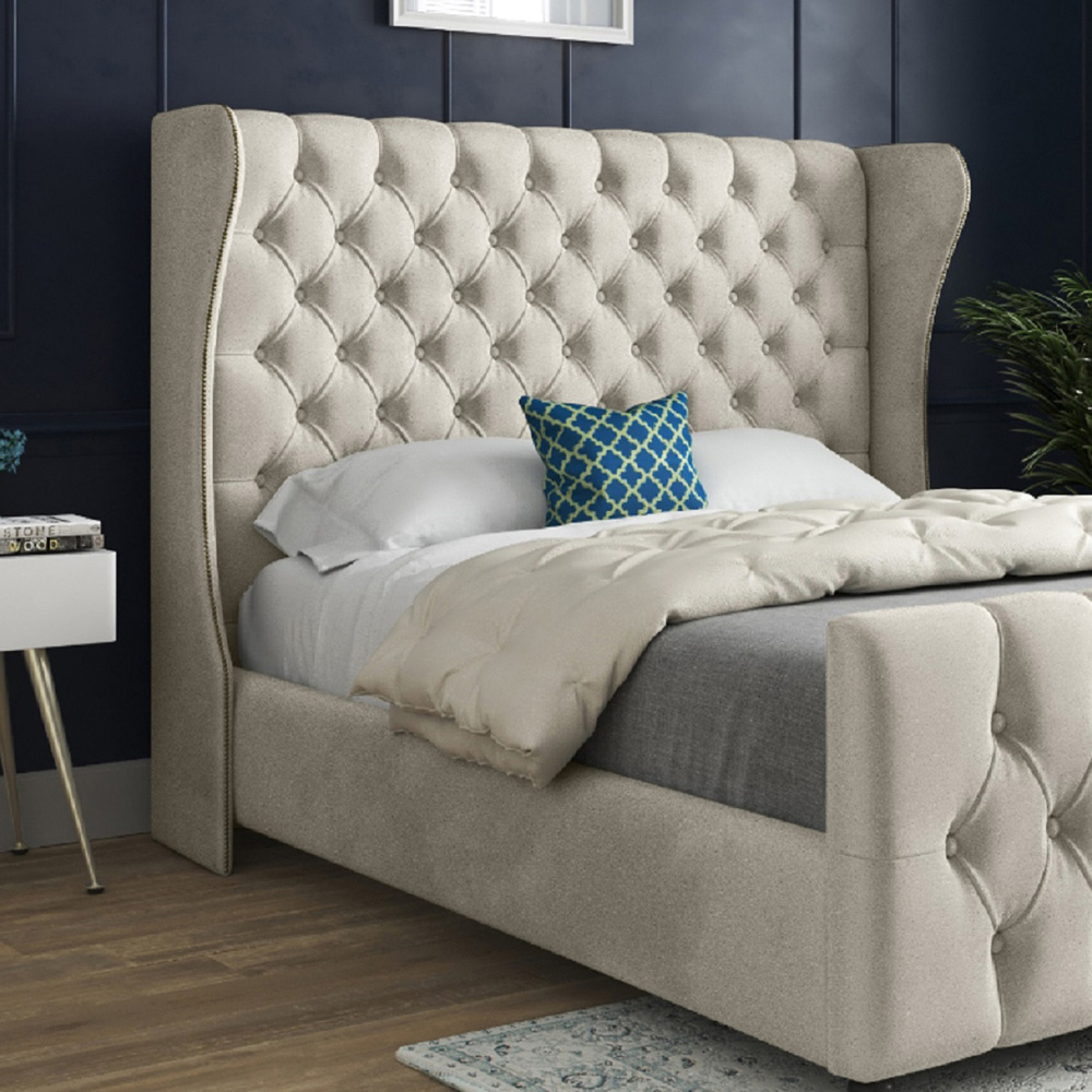 Donati Silver Single Velvet Upholstered Bed Frame with Straight Curved Top Headboard Image 3