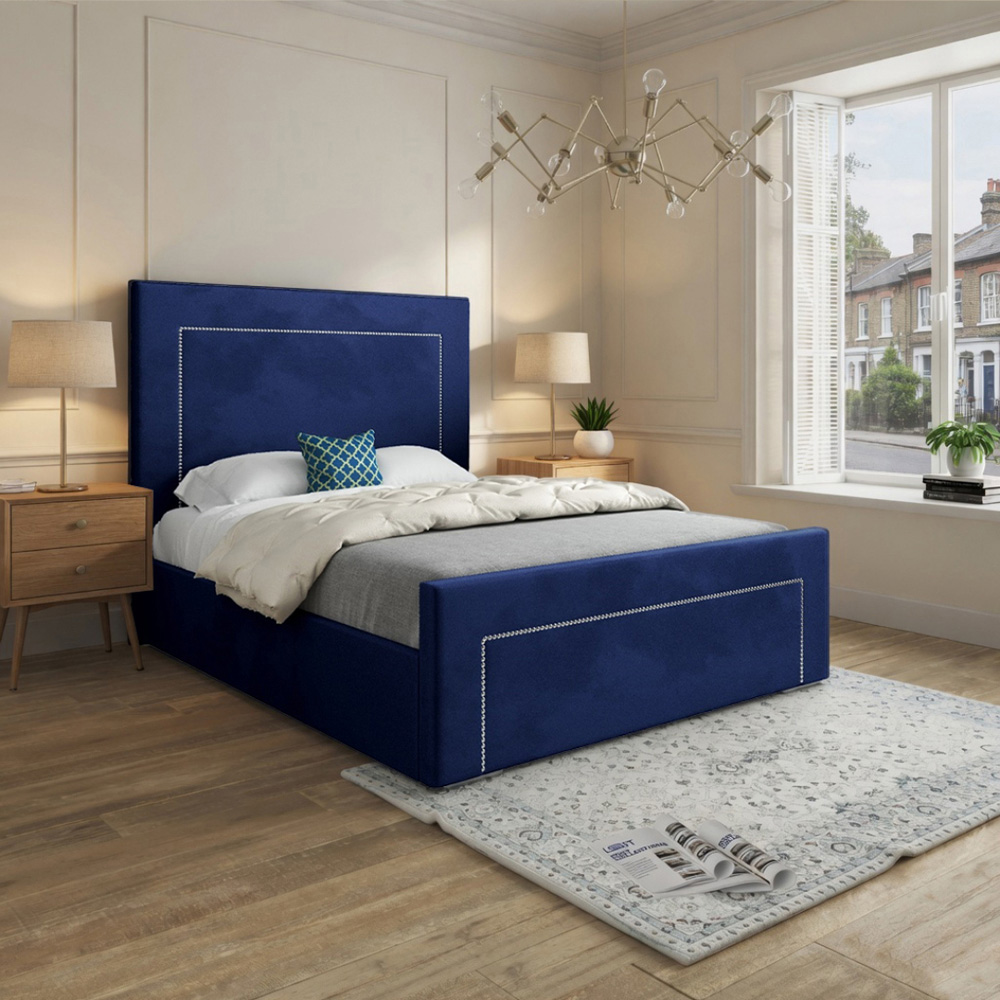 Lucca Blue Small Single Velvet Upholstered Bed Frame with High Headboard Image 5