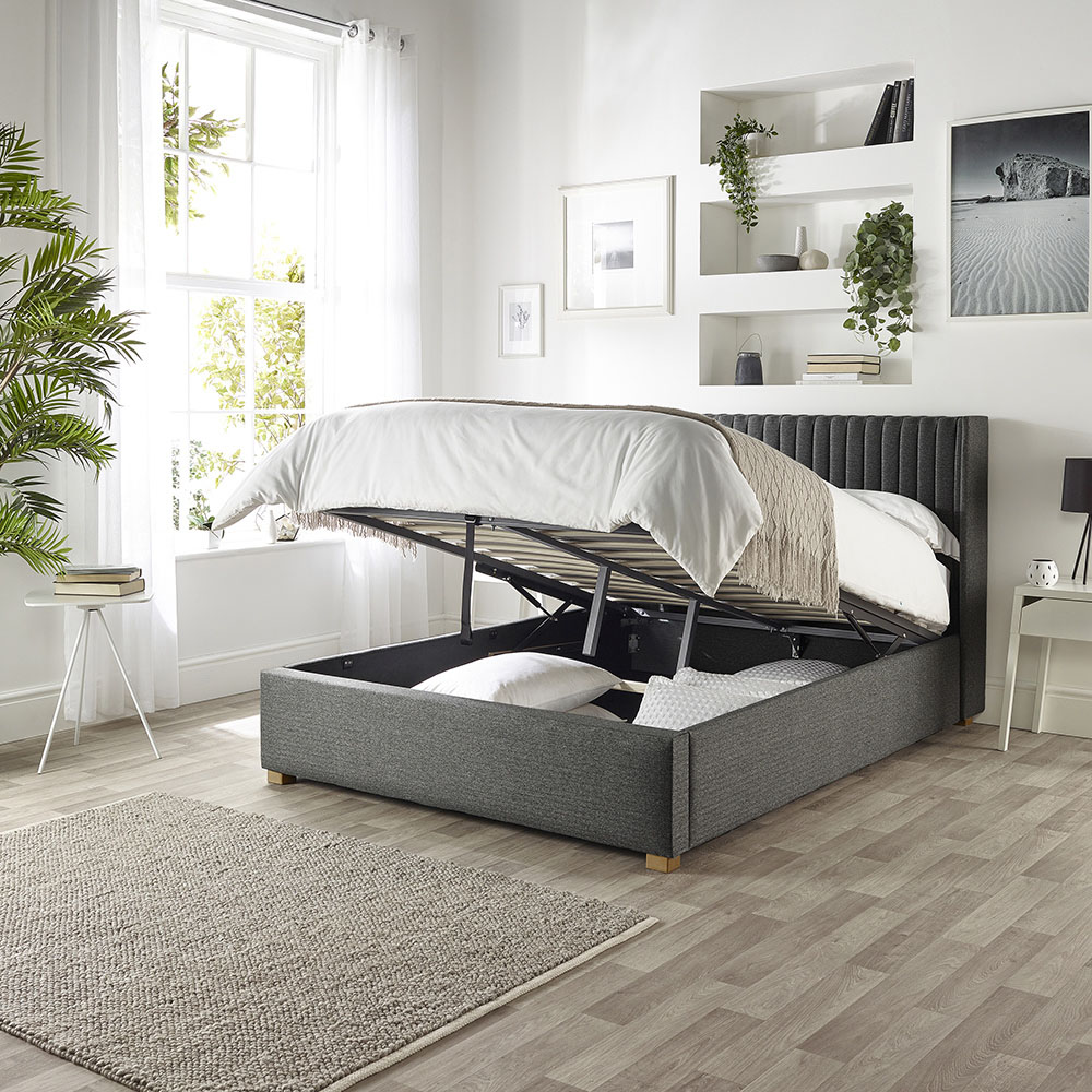 Catherine Lansfield Soho King Size Charcoal Twill Ottoman Wing Bed Image 3