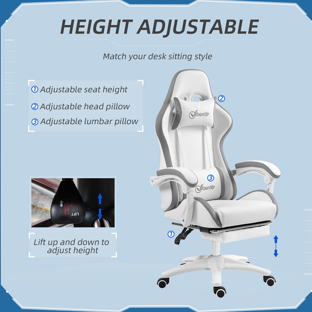 Portland Grey Racing Style Gaming Chair with Reclining Footrest Image 6