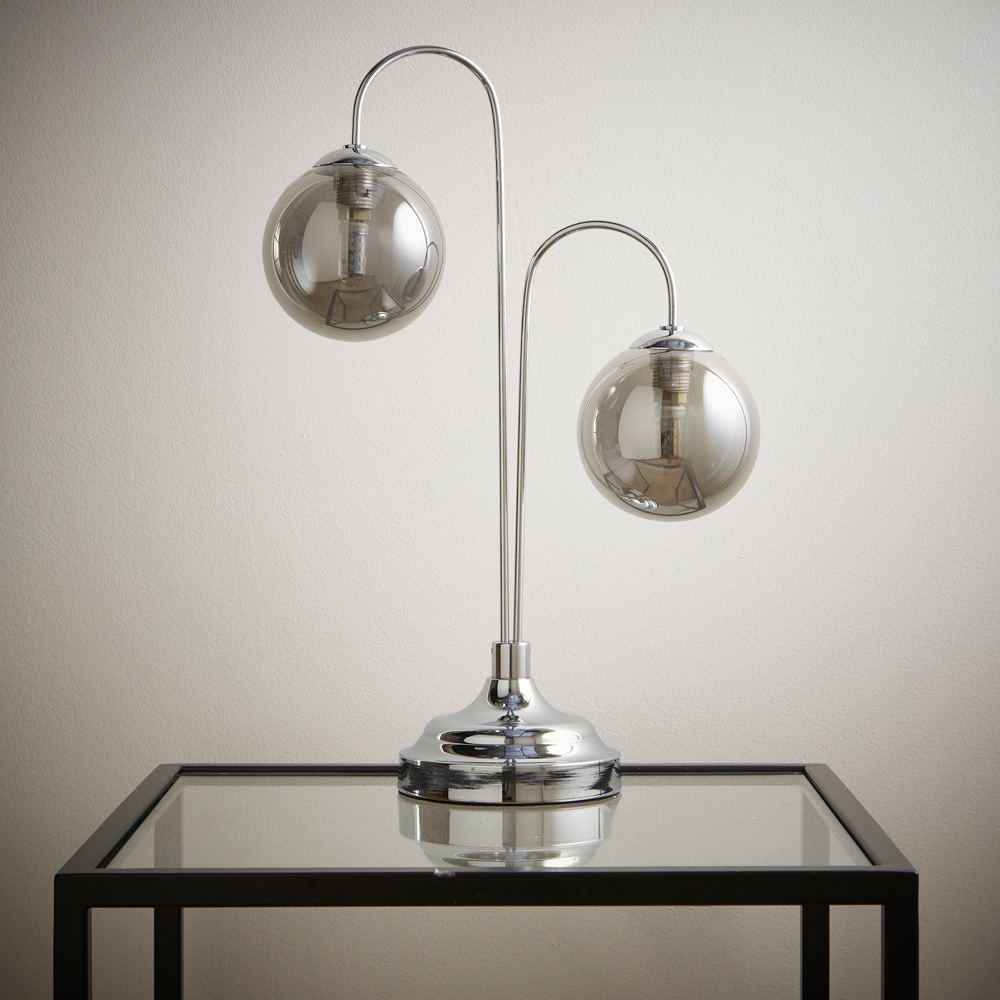 Kliving 2 Way Smokey Grey Glass Shade Chrome Table Lamp Image 2