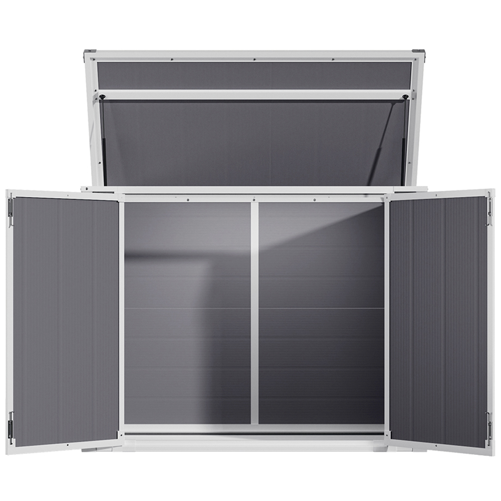 H&O Direct 4.5 x 2.3ft Grey Plastic Flat Roof Tool Storage Shed with Hinged Door Image 3