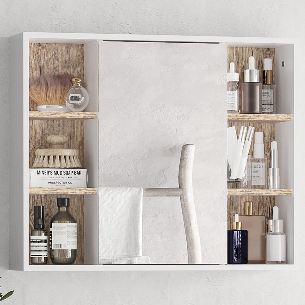 HOMCOM White Bathroom Mirror Cabinet Image 1