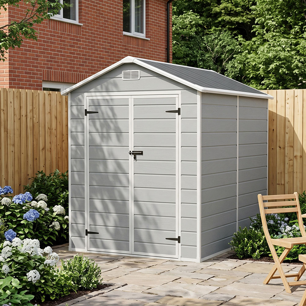Living and Home 6 x 8ft Smokey Grey Wood Grain Plastic Garden Storage Shed Image 8
