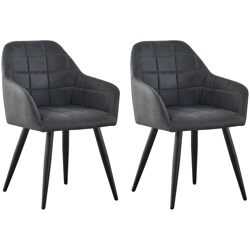 Adrian Set of 2 Dark Grey Suede Faux Leather Dining Chairs Image 4