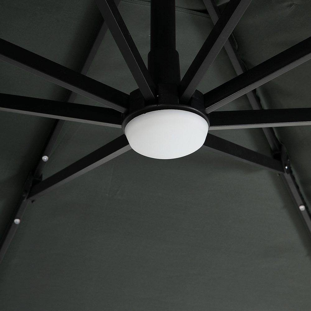 Living and Home Dark Grey LED Square Rotatable Cantilever Parasol with Square HDPE Base 3m Image 4