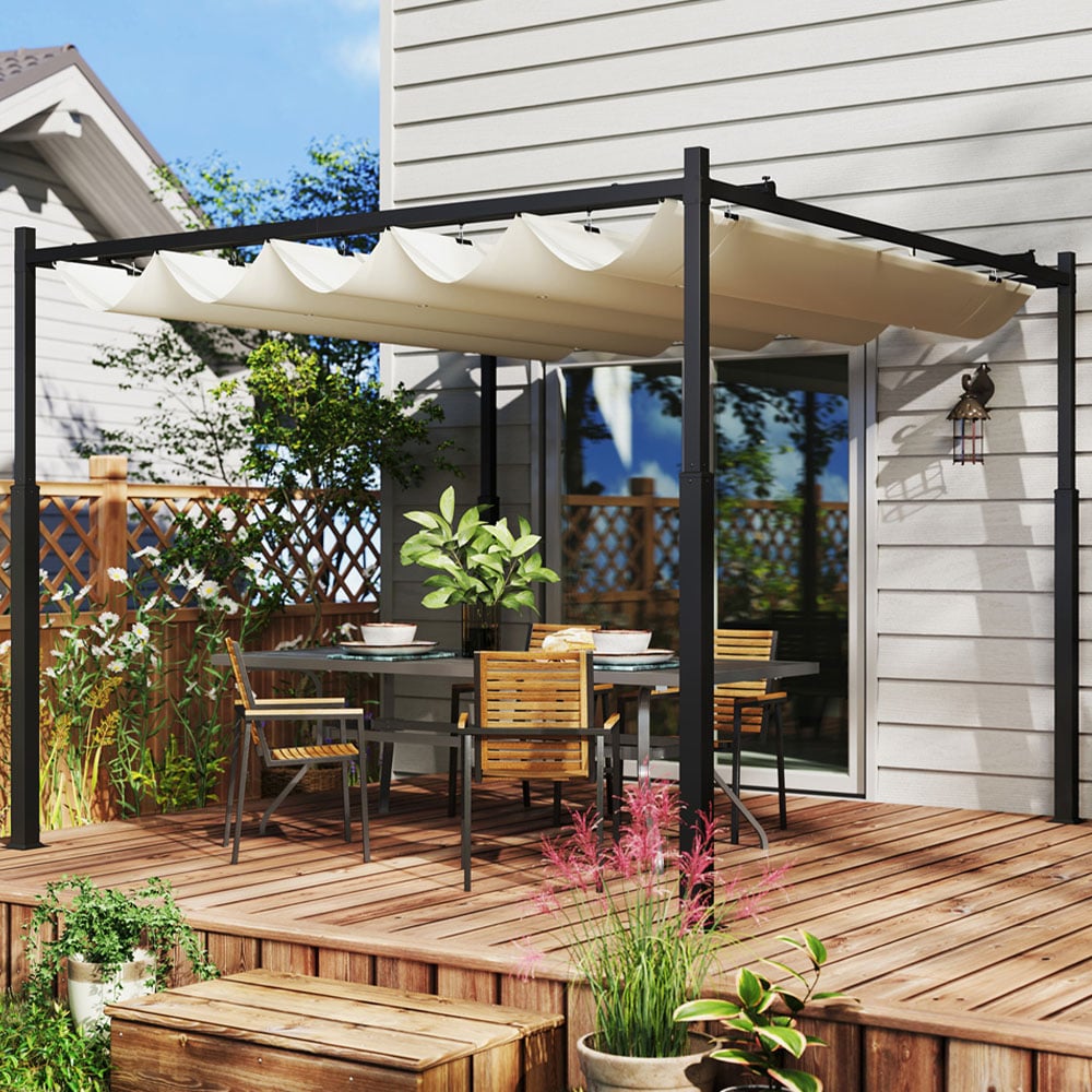 Outsunny 3 x 3m White Pergola with Retractable Roof and Metal Column Image 1