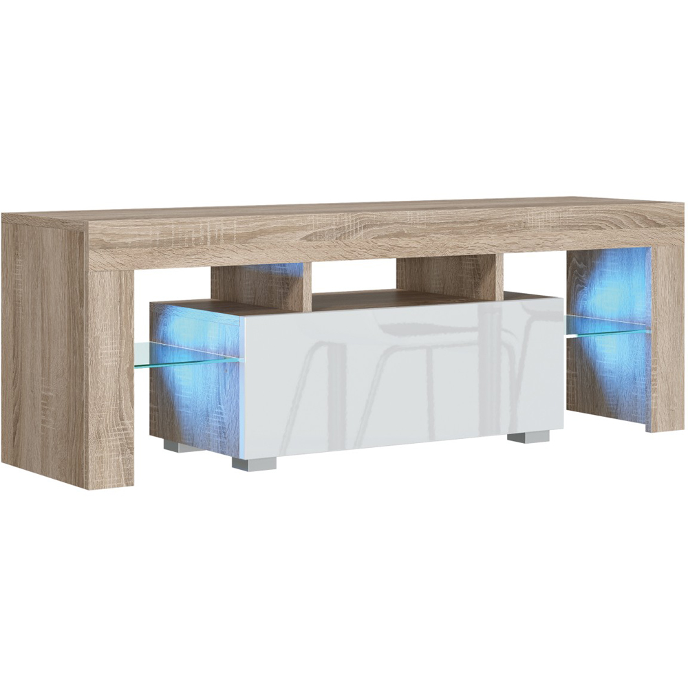 Creative Furniture Floe Oak and White Gloss Single Door 3 Shelf TV Unit with LED Image 4