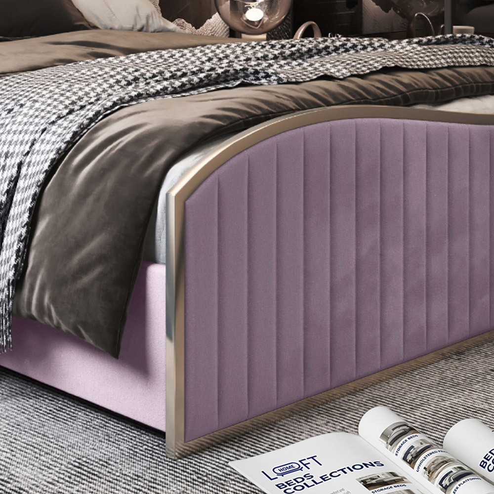 Brixton Pink Super King Size Velvet Upholstered Metal Bed Frame with Wave Headboard Image 4
