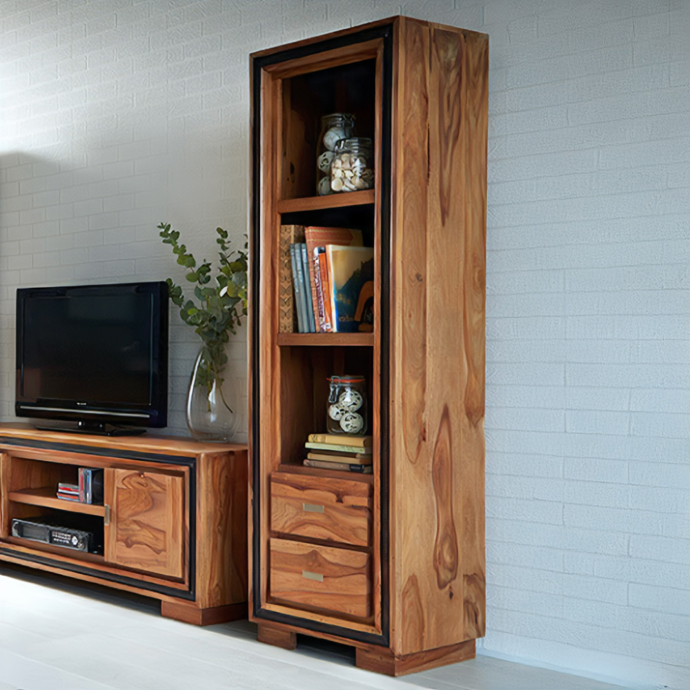 Brooklyn Hana 2 Drawer 3 Shelf Sheesham Slim Bookcase Image 1
