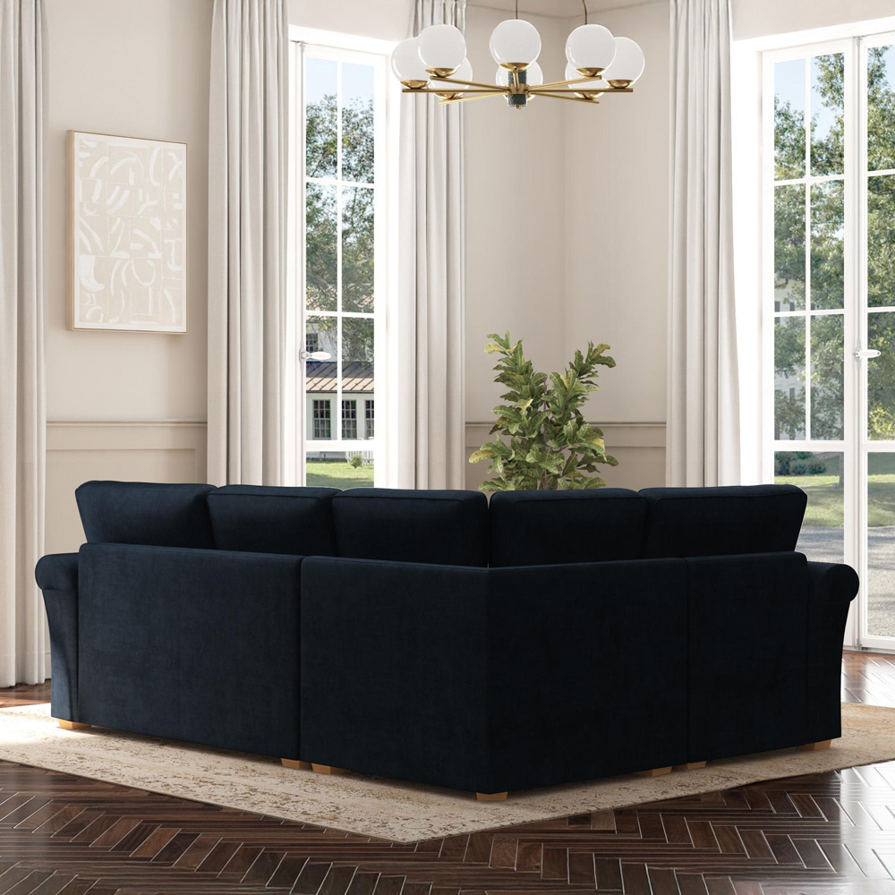 Castleacre 3 Seater Royal Blue Plush Velvet Right Hand Fixed Back Corner Sofa Image 6