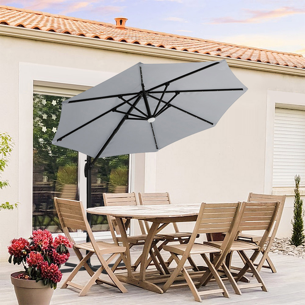 Living and Home Light Grey LED Rotatable Cantilever Parasol with HDPE Base 3m Image 8