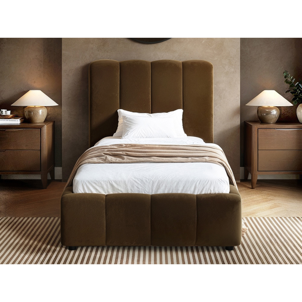 Solace+Co Emilie Single Brown Velvet Ribbed Ottoman Bed Image 5